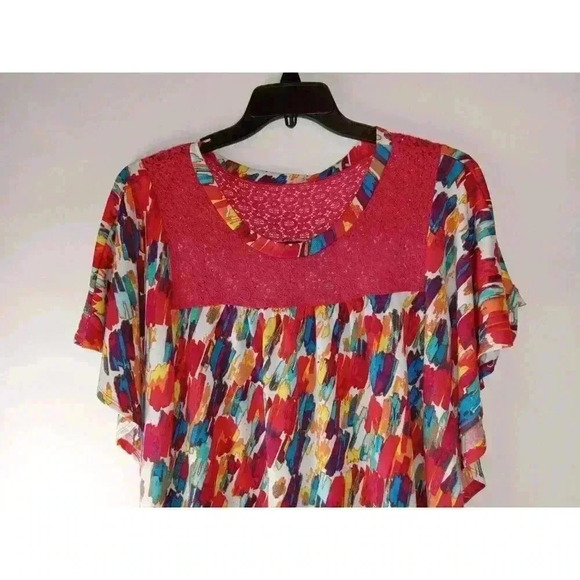 Notations Women's Rainbow Blouse Top  Size L Flowy BATWING Shirt Layered - Picture 9 of 11